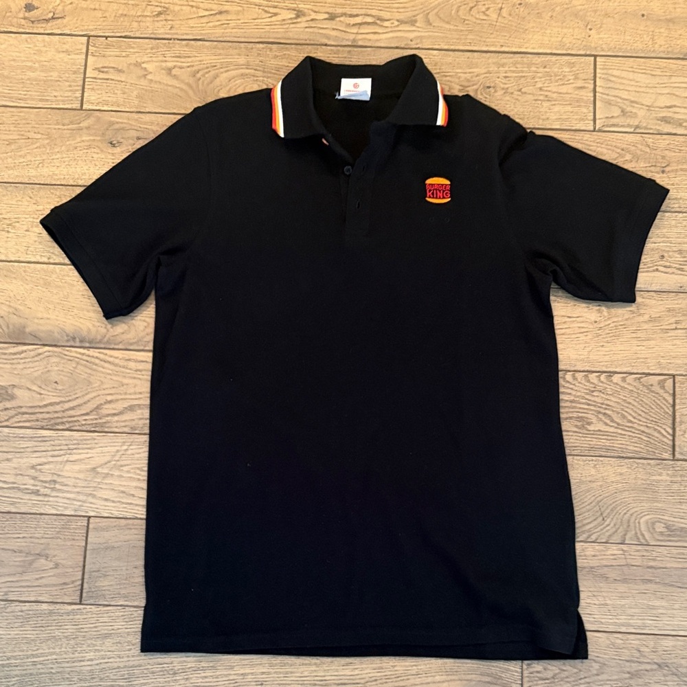 Burger King Black Polo Shirt with Red and Orange Accents